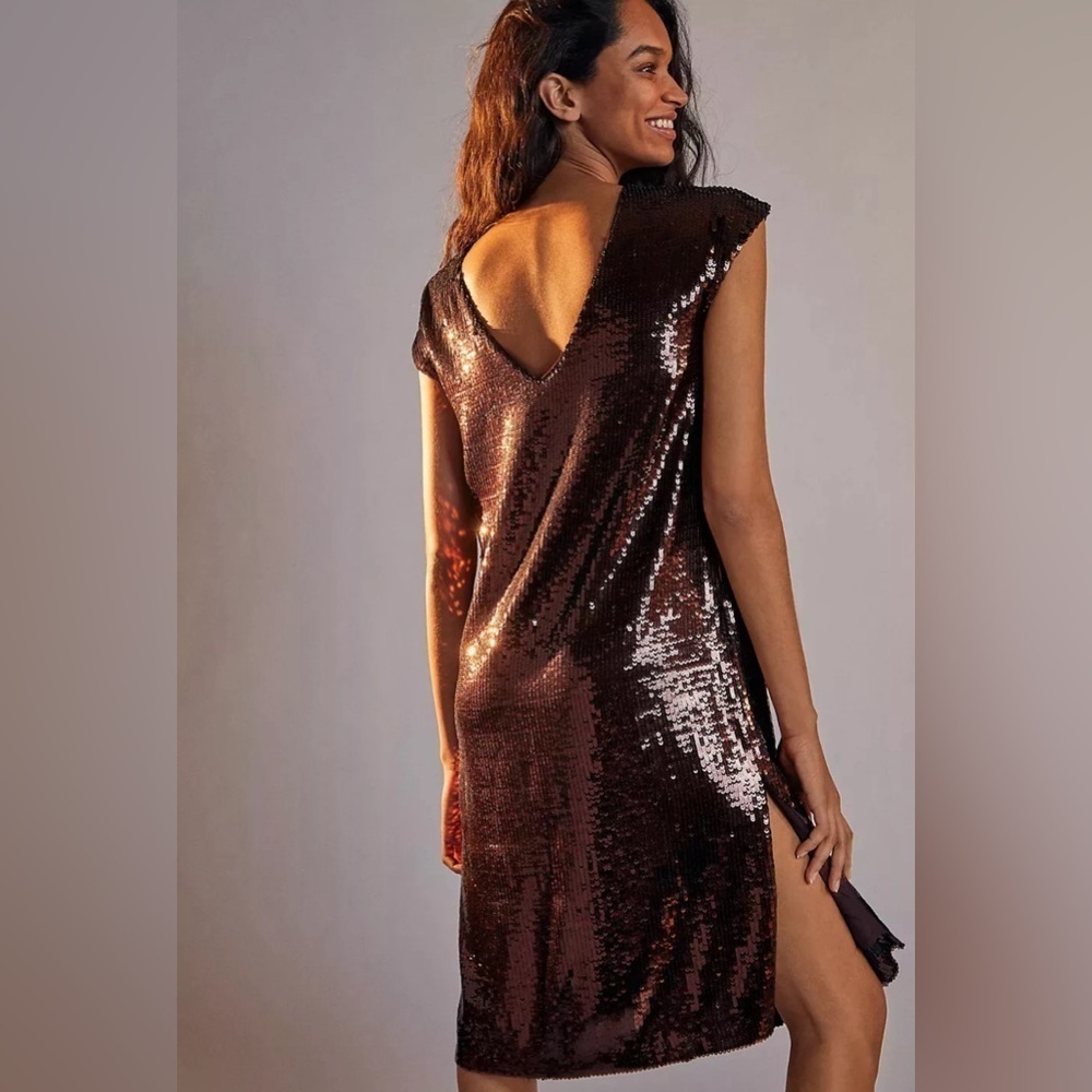 Anthropologie Maeve Women‎ Kara Sequined Brown Mini Cocktail Dress Size XSP